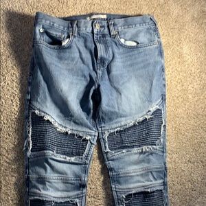 Blue stacked skinny jeans
